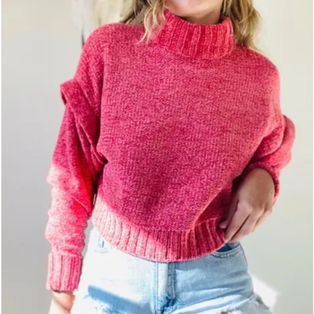 Urban Outfitters Pink chenille Cropped Cowl Neck Sweater Size M